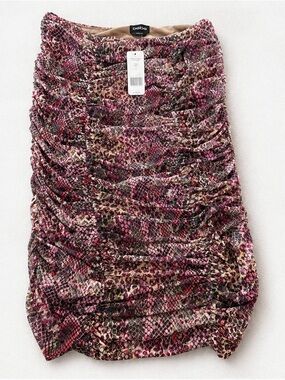 NWT Bebe Ruched Mesh Midi Skirt Pink Animal Print Bodycon Size Large